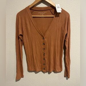 American Eagle Soft & Sexy Viscose Button Up Long Sleeve Top Rust Brown Size S